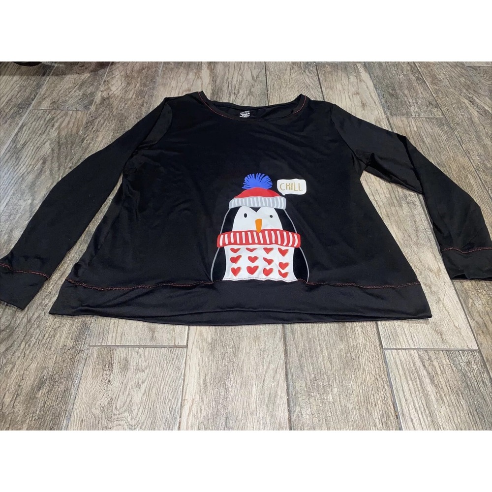 Secret Treasures Pajama PJ Top Shirt Penguin Sz XL 16-18 Black
